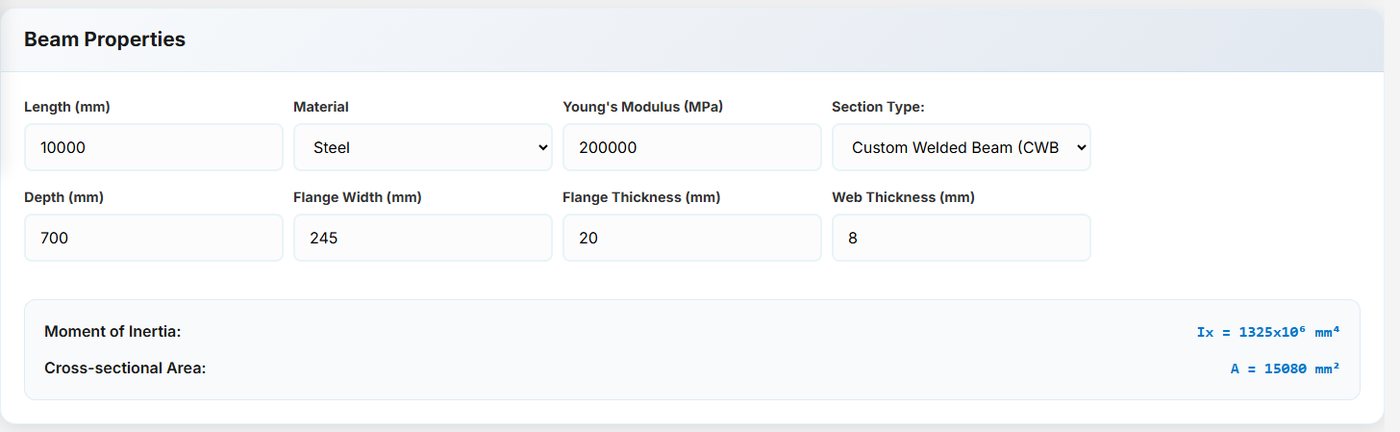 Beam Properties for a custom welded beam