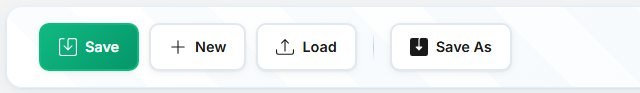 Project buttons: Save, New, Load, Save As