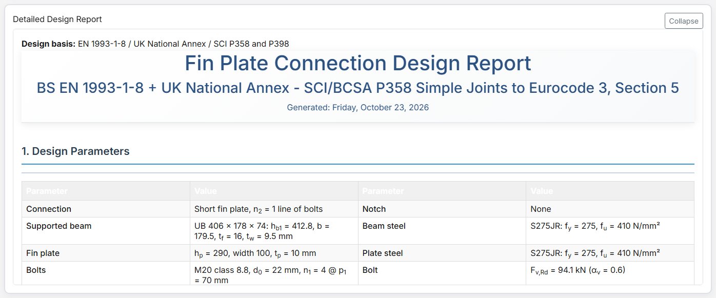 Detailed design report with design parameters and the code checks