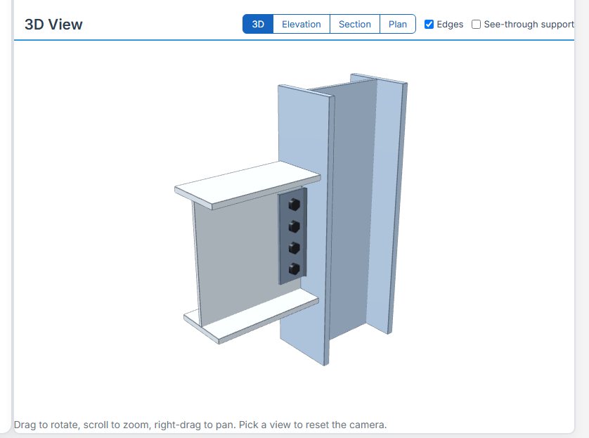 3D model of the connection in the drawing panel