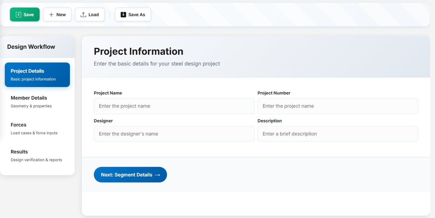 Member Design: project buttons, Design Workflow steps and the Project Information form